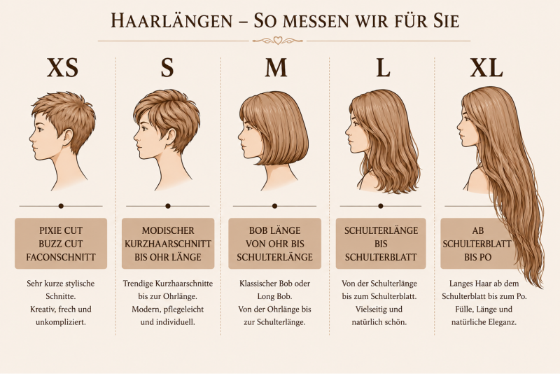 Haarlängen (XS, S, M, L, XL) – So messen wir für Sie